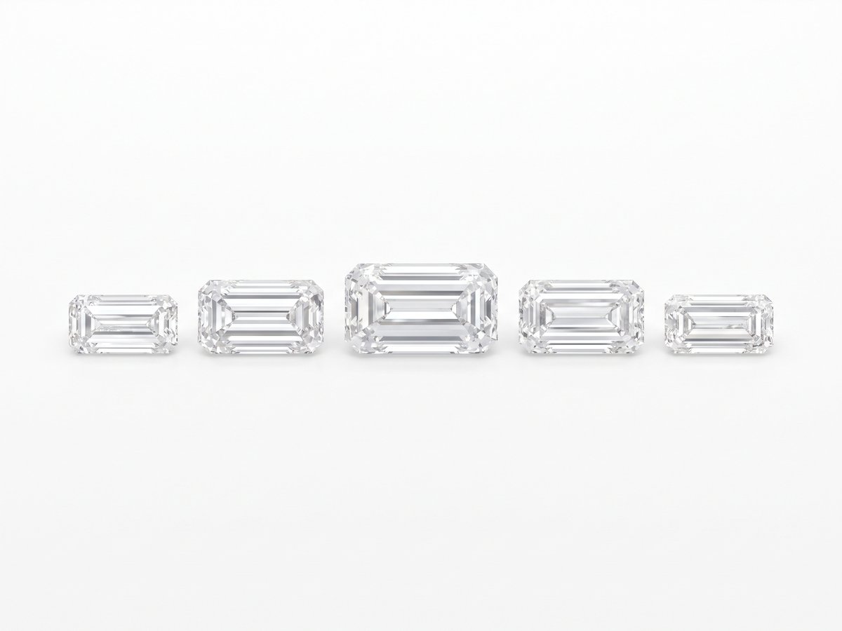 A graduated row of five matched step-cut diamonds, the largest in the centre